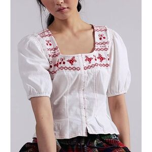 Free People Holly Embroidered Folk Top